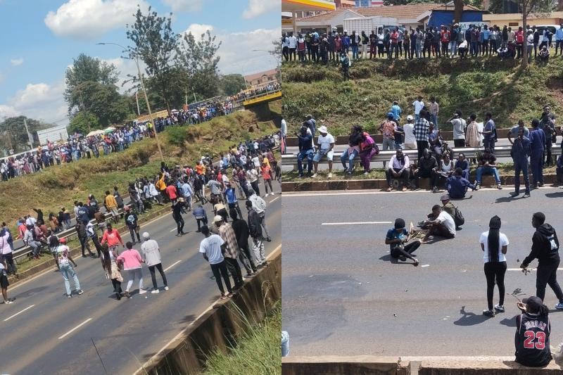 Photo collage of JKUAT students protesting in Juja.